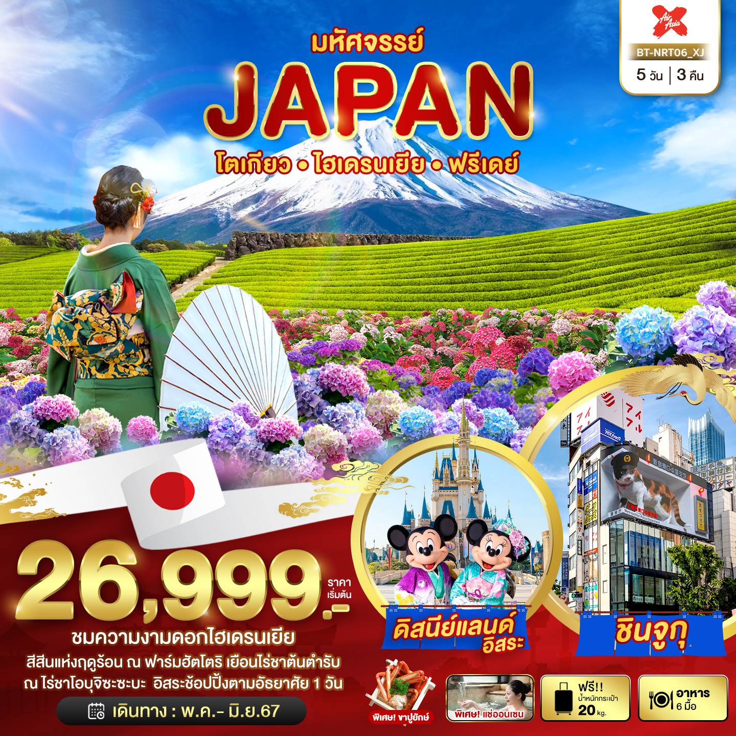 ทัวร์ญี่ปุ่น มหัศจรรย์ JAPAN โตเกียว ไฮเดรนเยีย ฟรีเดย์ 5วัน 3คืน (XJ)
