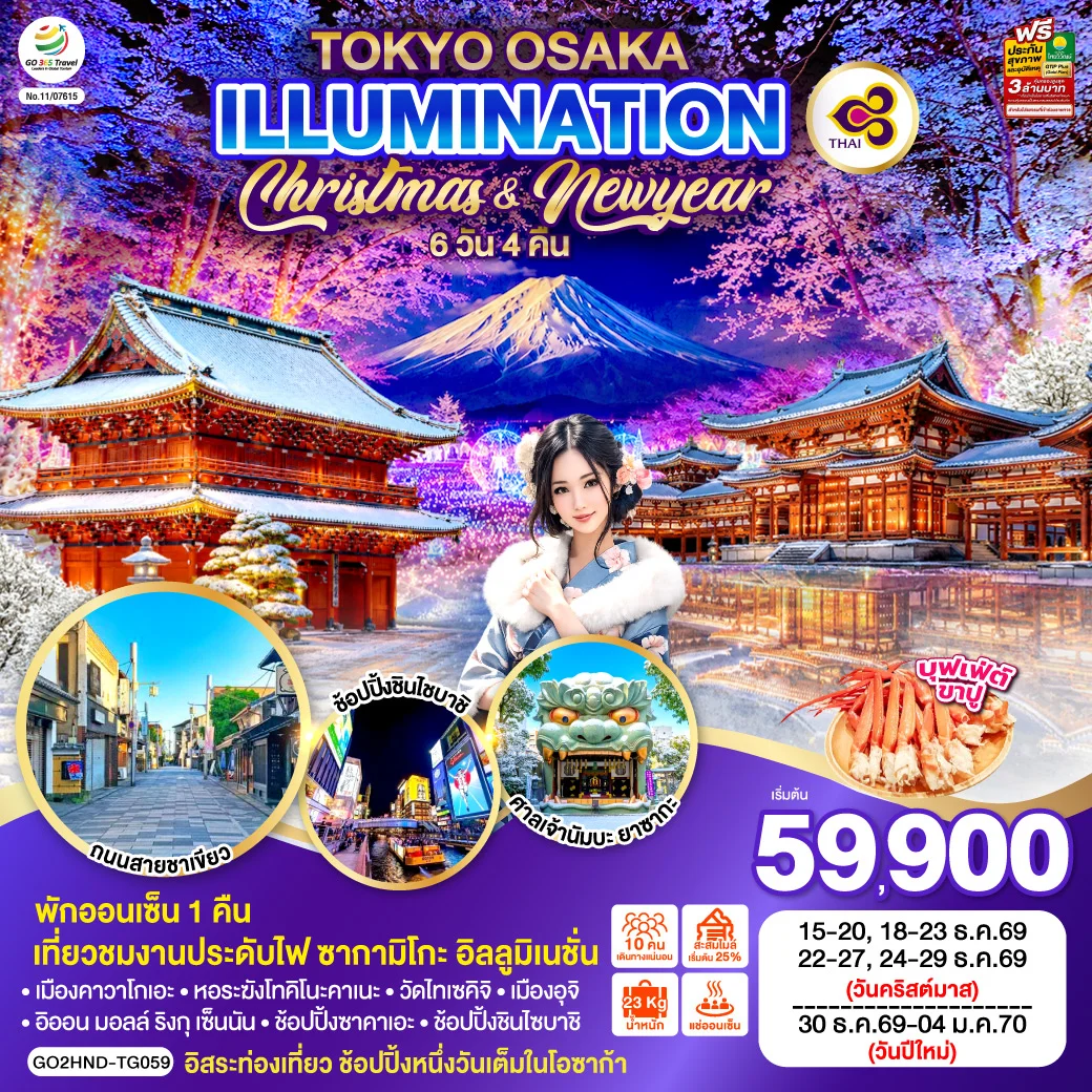 ทัวร์ญี่ปุ่น TOKYO OSAKA ILLUMINATION CHRISTMAS & NEW YEAR 6วัน 4คืน (TG)
