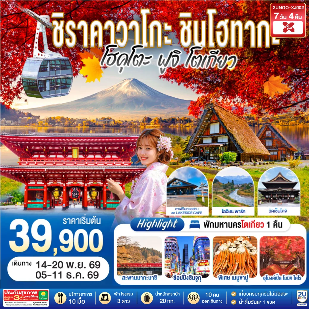 ทัวร์ญี่ปุ่น ชิราคาวาโกะ ชินโฮทากะ โฮคุโตะ ฟูจิ โตเกียว 7วัน 4คืน (XJ)